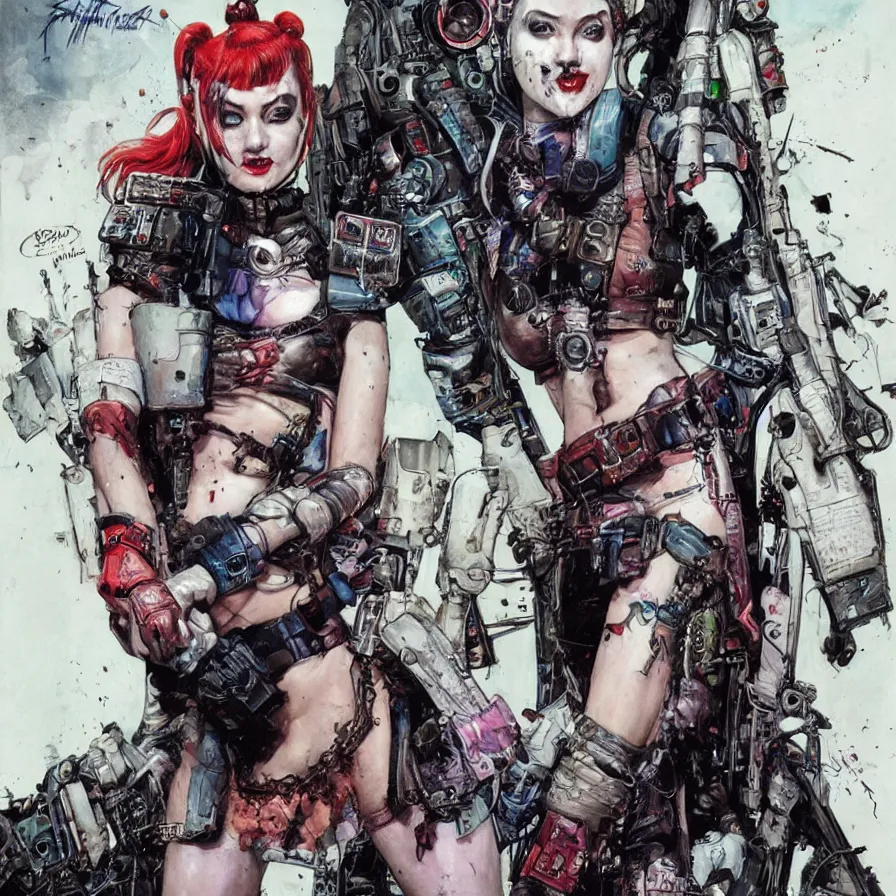 Image similar to a dream portrait of cyberpunk Harley Quinn in post apocalyptic Gotham art by Paul Dini, Travis Charest, Simon Bisley