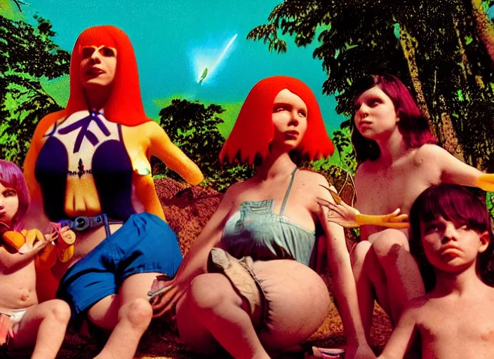 Prompt: photo of dadcore occult wizards and momcore witches on vacation at palenque, by richard corben by william eggleston by annie leibovitz, fujifilm velvia 5 0. masterpiece. intricate, hyper realism, high detail, octane render, unreal engine, 8 k, by katsuhiro otomo