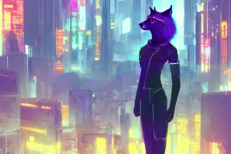 Prompt: a transhuman fox fursona in a cyberpunk city, trending on artstation, by kawacy, neon backlighting, furry art