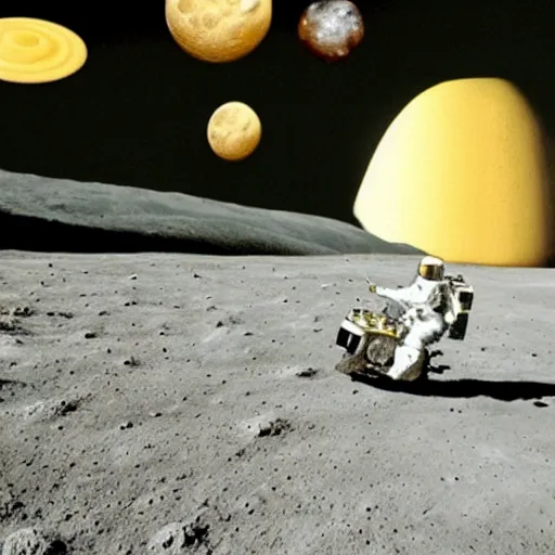 Image similar to cheese is cycling on the moon and cycles away from a nuclear explosion