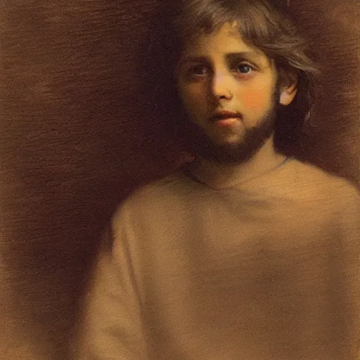 Prompt: 5 year old jesus, matte painting, portrait, Jean-Joseph Benjamin-Constant