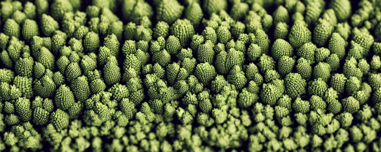 Image similar to city made of romanesco broccoli, close up, depth of field, photorealistic