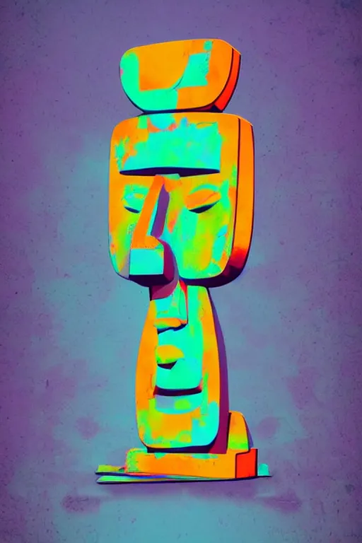 Image similar to abstract moai statue geometric cutout digital illustration cartoon colorful beeple