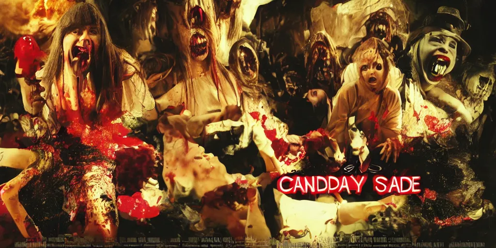 Image similar to a horror movie about the candy lade, movie still, hyper detailed,