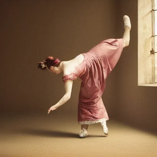 Prompt: lonely women preforming dance, 17th century, 4k, highly detailed, spot light, soft light