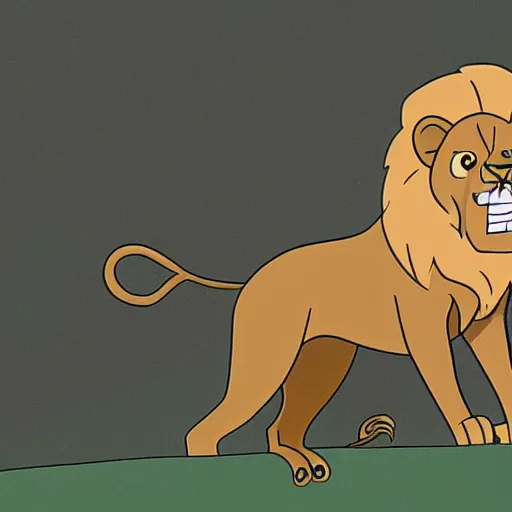 Prompt: A lion drawn in cartoon style from the series Adventure Time, sharp focus
