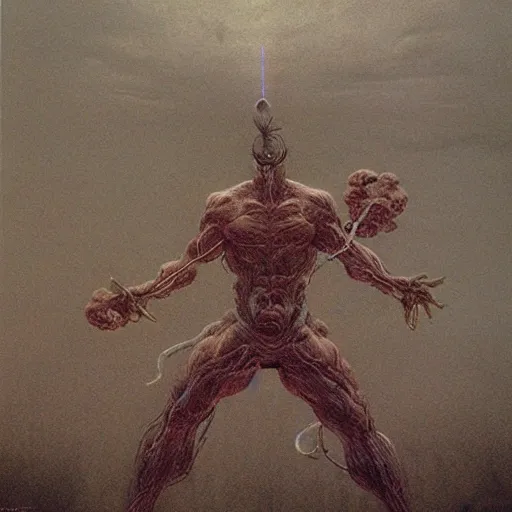 Image similar to thunder raijin concept, beksinski