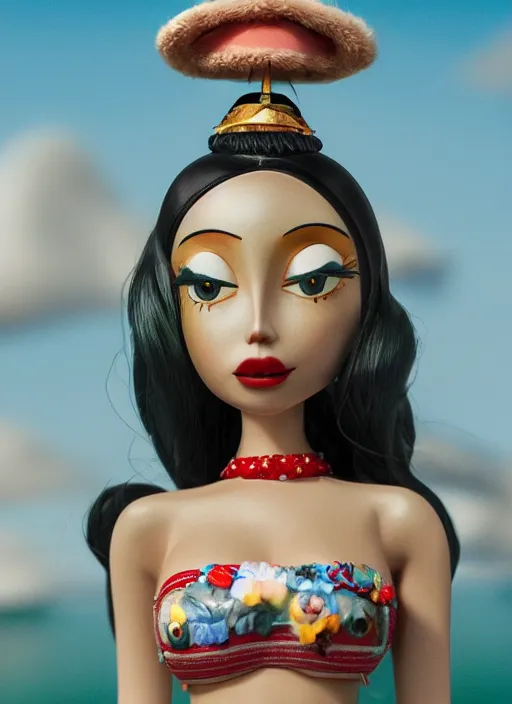 Image similar to closeup profile portrait of tin toy lana del rey eskimo igloo bikini, depth of field, zeiss lens, detailed, symmetrical, centered, fashion photoshoot, by nicoletta ceccoli, mark ryden, lostfish, breathtaking, 8 k resolution, extremely detailed, beautiful, establishing shot, artistic, hyperrealistic, octane render