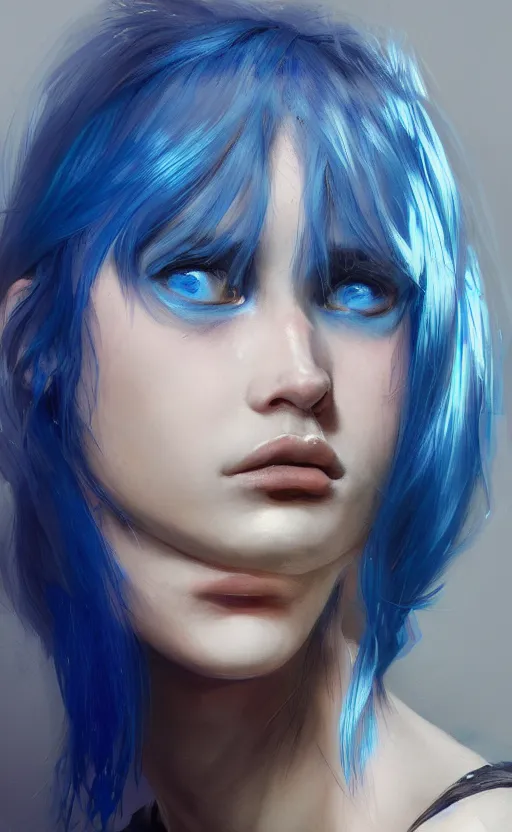 Image similar to girl with blue hair, by Ilya Bondar, 4k, digital art, ultra realistic, ultra detailed, concept art, trending on artstation