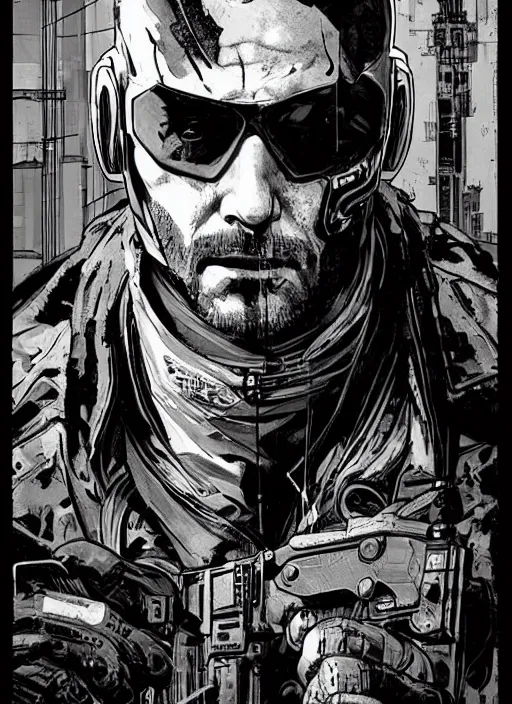 Image similar to cyberpunk blackops spy. vernon. stealth tech. portrait by ashley wood and alphonse mucha and laurie greasley and josan gonzalez and james gurney. spliner cell, apex legends, rb 6 s, hl 2, d & d, cyberpunk 2 0 7 7. realistic face. dystopian setting.