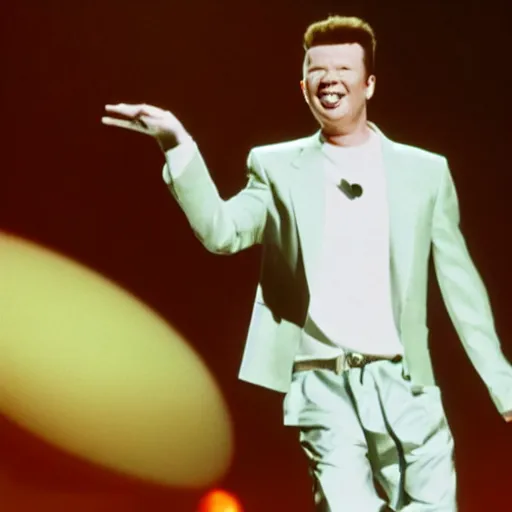 Image similar to rick astley's dance is shown on every screen in the world