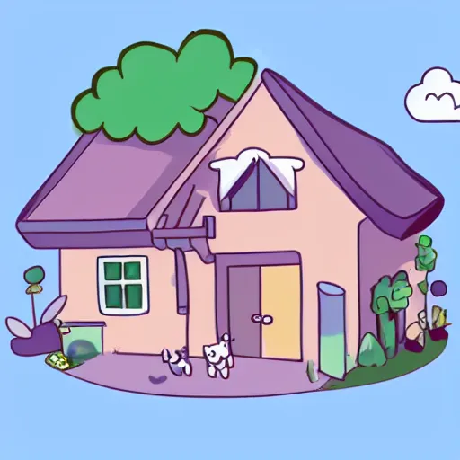 Image similar to of a concept for farming game with cute character and cute house cute animal, pastel color scheme