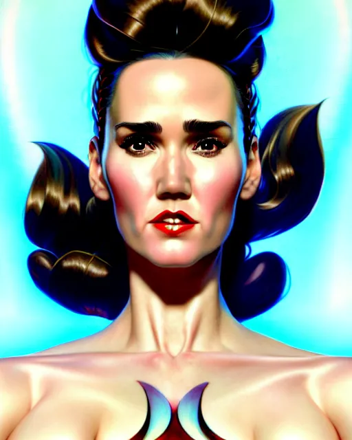 Prompt: a pin up and beautiful fashion charming dreamlke jennifer connelly, symmetrical face symmetrical eyes, character art, art by artgerm lau and wlop and and ilya kuvshinov and john singer sargent, hyperdetailed, 8 k realistic, symmetrical, frostbite 3 engine, cryengine, dof, trending on artstation, digital art