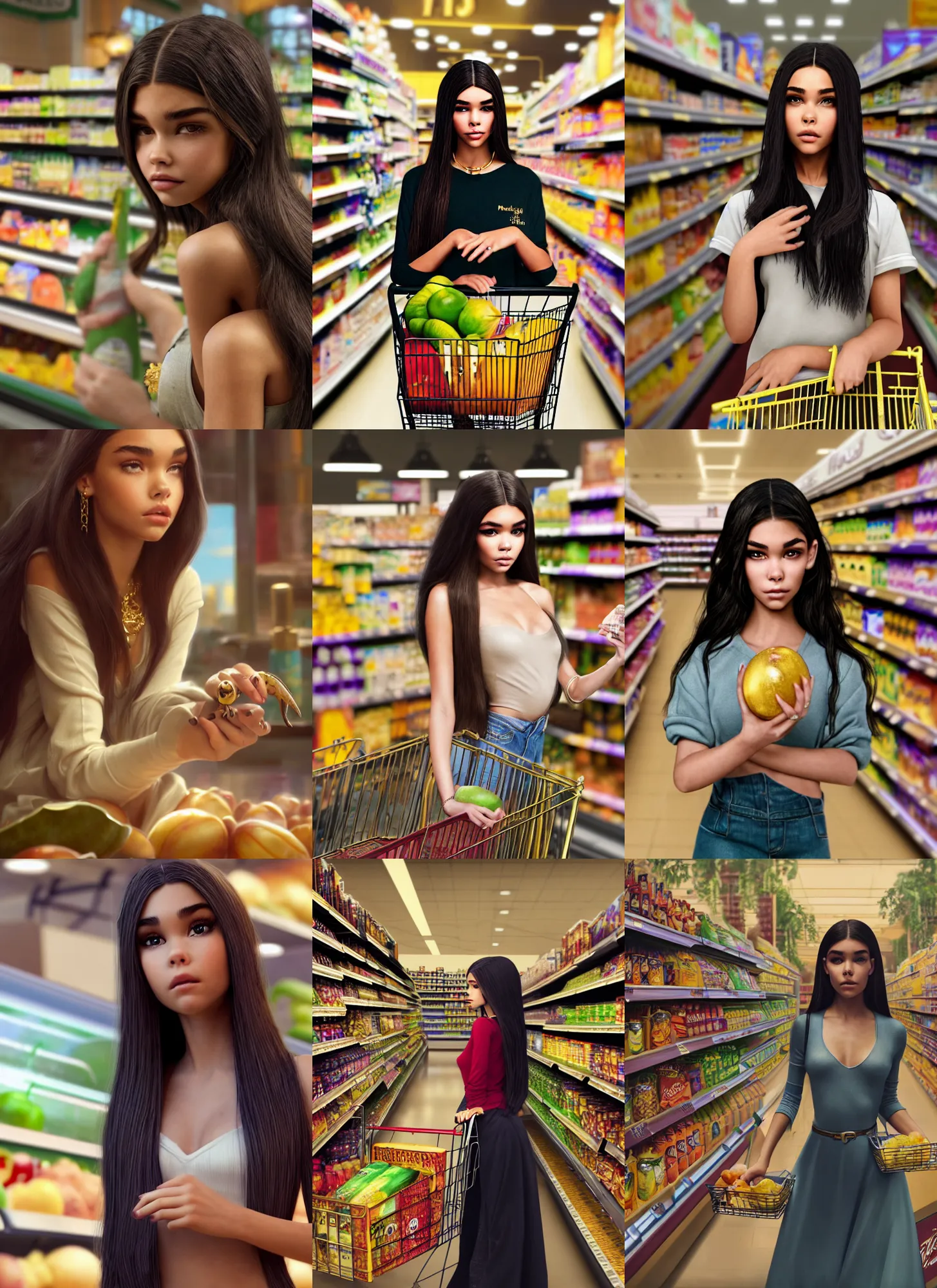 Prompt: madison beer as a grocery clerk | jewelry | glamorous oily soft polished rich alluring ornate modern | weta disney pixar movie still photo | hi - fructose, sci fi fantasy, golden ratio, smooth, octane render, sharp focus, artstation, concept art | beeple, rhads, rutkowski, artgerm, mucha, wlop, loish |