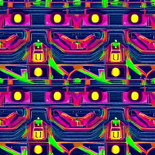 Prompt: glowing neon close - minded textured locomotive pattern, symmetrical