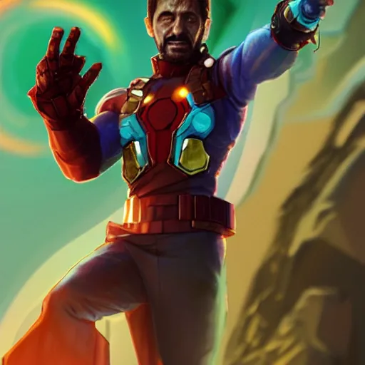 Prompt: Ahmadinejad snaps his fingers in infinity gauntlet, artstation