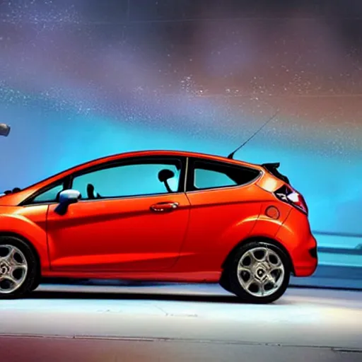 Image similar to 2013 ford fiesta in blue, in Pixar's cars, 3d Pixar cartoon, cars movie