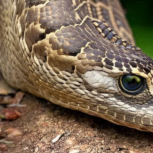 Image similar to snake and hawk morphed together, half snake half hawk, reptilian and avian features, real photo taken in zoo