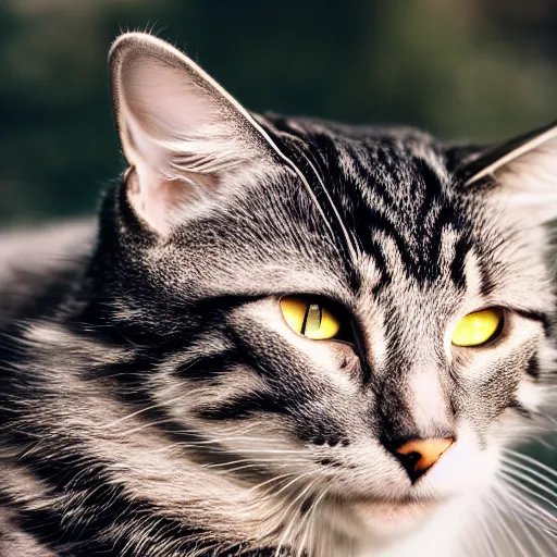 Prompt: A cat with metallic fur, hyperrealistic, bokeh, XF IQ4, f/1.4, ISO 200, 1/160s, 8K