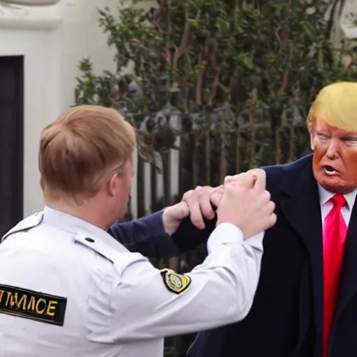 Image similar to News still of Donald Trump being handcuffed and arrested at mar-a-lago