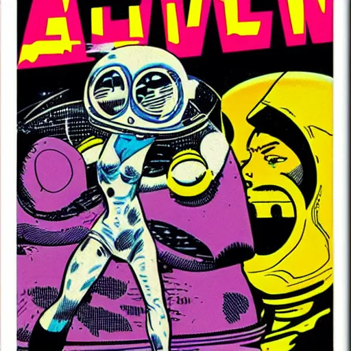 Image similar to alien racing drivers, space, comic, racers, retro, 70s, comic book, girl