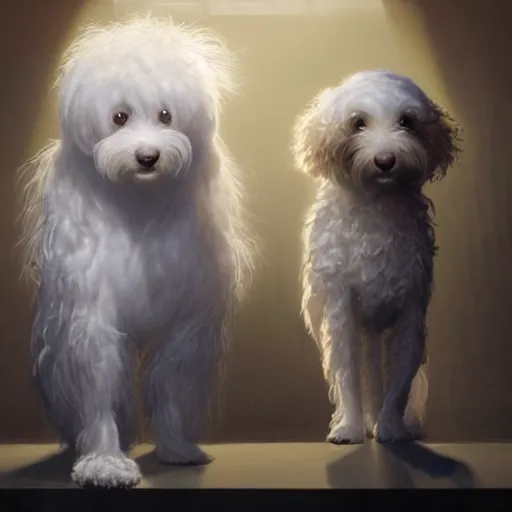 Prompt: a white cockapoo and white michael jackson in a nightclub, anatomy, bathed in light, highly detailed, photorealistic, artstation, smooth, sharp focus, illustration, unreal engine 5, 8 k, art by artgerm and greg rutkowski and edgar maxence