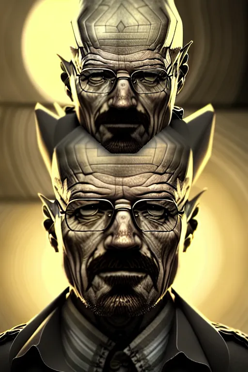 Image similar to walter white, fantasy armor, detailed face, dynamic lighting, tony sart