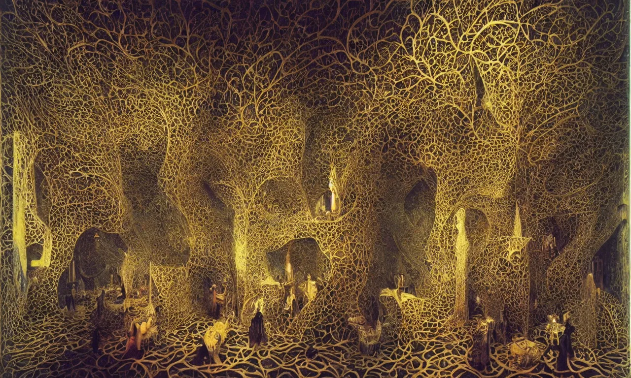 Image similar to building, jungle, kirigami, dichromatism, paradox, volumetric light, insanely detailed and intricate, hypermaximalist, elegant, ornate, hyper realistic, super detailed, by remedios varo uranga