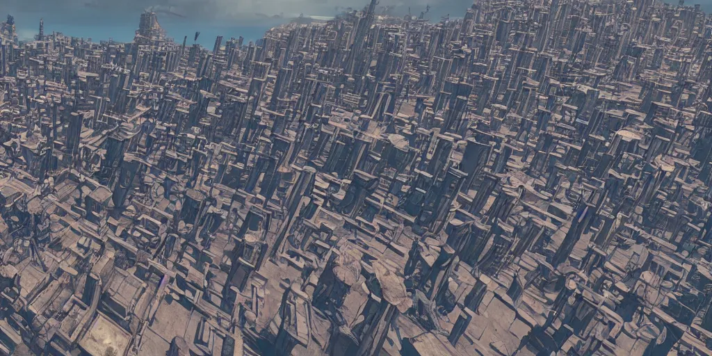 Image similar to city on jupiter, get a bird's - eye view, fantasy, unreal engine, octane, very detail