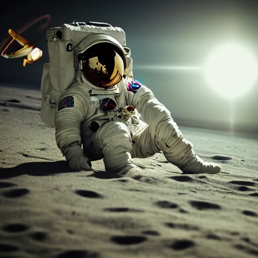 Image similar to an astronaut relaxing on the beach, dramatic lighting, cinematic, extremly high detail, photorealistic, cinematic lighting, nasa footage