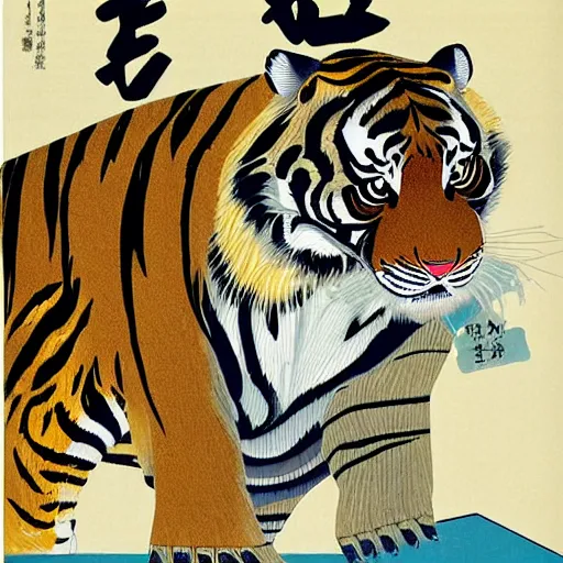 Image similar to a delorean protecting a tiger, japanese magazine collage, art by hsiao - ron cheng and utagawa kunisada