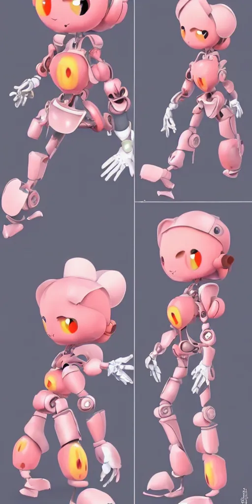 Image similar to very beautiful peach cartoon character robots need love