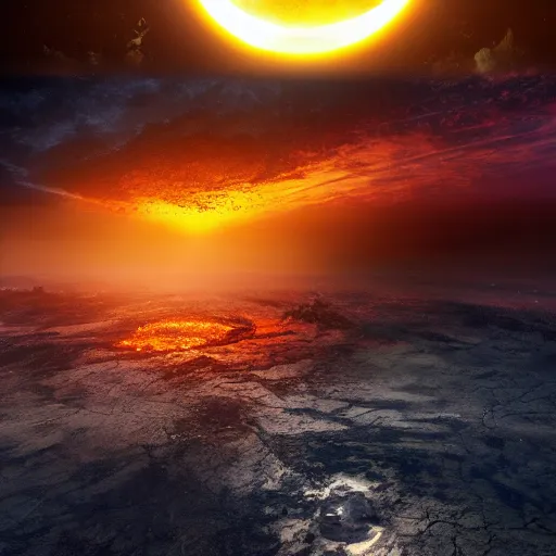 Image similar to the end of the world when the sun expands and burns the earth, highly detailed matte painting, 4 k