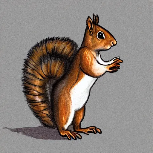 Image similar to a cute squirrel standing on four legs in profile, drawn in concept art style