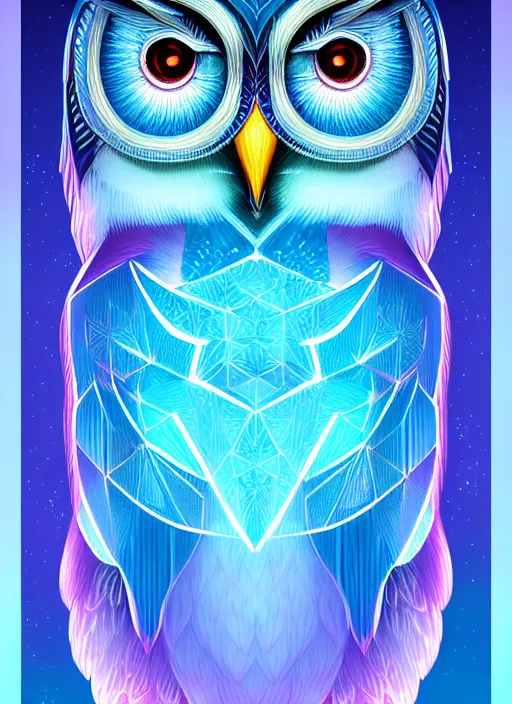 Image similar to symmetry!! product render poster vivid colors divine proportion owl, ice and snow, glowing fog intricate, elegant, highly detailed, digital painting, artstation, concept art, smooth, sharp focus, illustration,