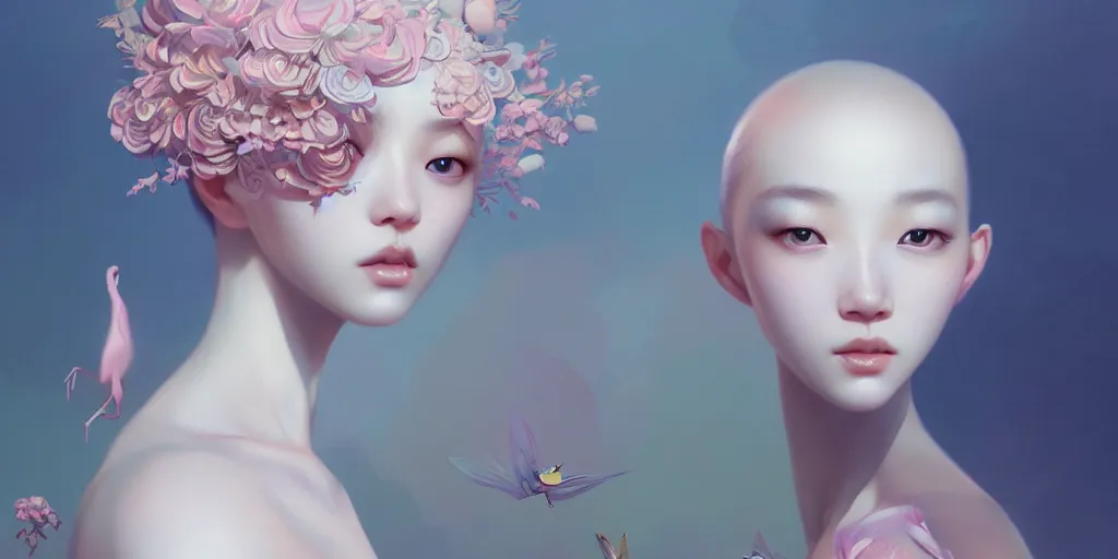 Image similar to breathtaking delicate detailed concept art painting creature, by hsiao - ron cheng, bizarre compositions, exquisite detail, pastel colors, ornate background, 8 k