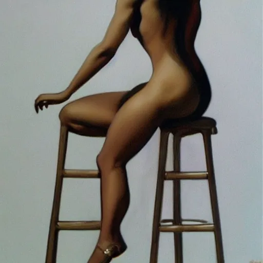 Prompt: artstation a woman posing on a stool, by Boris Vallejo, very detailed, , portrait, backlit
