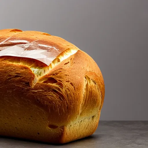 Prompt: a loaf of bread made of clear glass