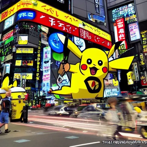 Prompt: a cybernetic giant pikachu attacking a futuristic tokyo