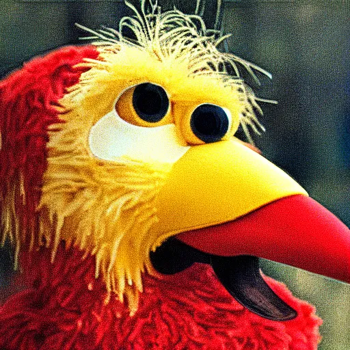 Image similar to big bird mugshot, film grain