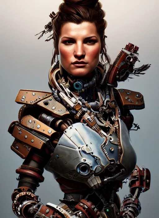 Prompt: portrait of gina carano, robot steampunk, floral! horizon zero dawn machine, intricate, elegant, highly detailed, ray tracing, digital painting, artstation, concept art, smooth, sharp focus, illustration, art by artgerm and greg rutkowski and alphonse mucha, 8 k