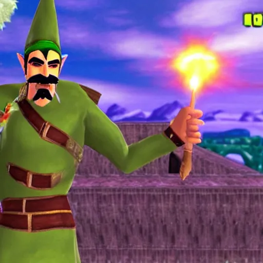 Image similar to screenshot of borat in the legend of zelda ocarina of time