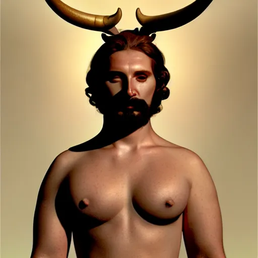 Prompt: hyperrealistic portrait of horned god pan, tom of finland, bouguereau, octane render, 3 d