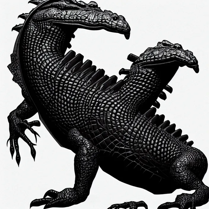 Prompt: Fusion between a crocodile and a crow, photomorph, realistic anatomy