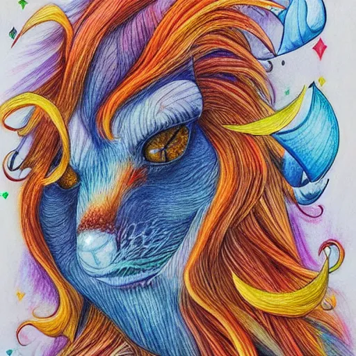 Prompt: Colored pencil art on paper, Magical Creatures, highly detailed, artstation, Caran d'Ache Luminance