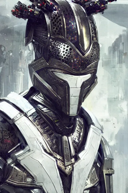 Image similar to wakandan warrior in white armor, cyberpunk futuristic neon. decorated with traditional japanese ornaments by ismail inceoglu dragan bibin hans thoma greg rutkowski alexandros pyromallis nekro rene maritte illustrated, perfect face, fine details, realistic shaded, fine - face, pretty face, masterpiece