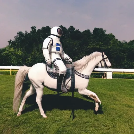 Image similar to the horse sat right on top of the astronaut rides him into space - i