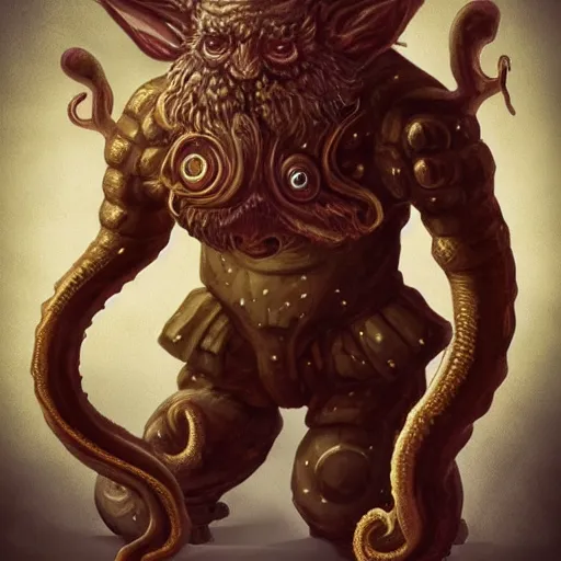 Prompt: Orb monster with many ears, no eyes, tentacles holding guns, D&D, high quality, trending on artlist