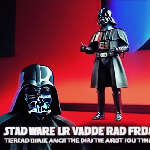 Prompt: rare photo of darth vader giving ted talk