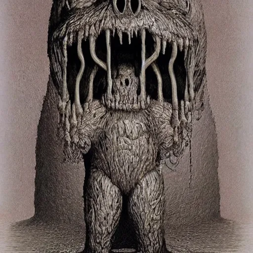 Prompt: elmo as a giant monster, creepy!!!, sharp teeth, gory, zdzisław beksinski, terrifying!!!